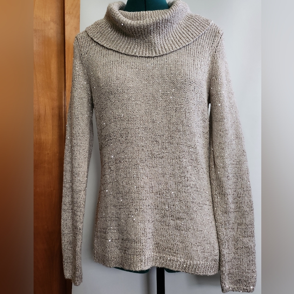 Women’s Beige Turtleneck Sparkle Knit Sweater